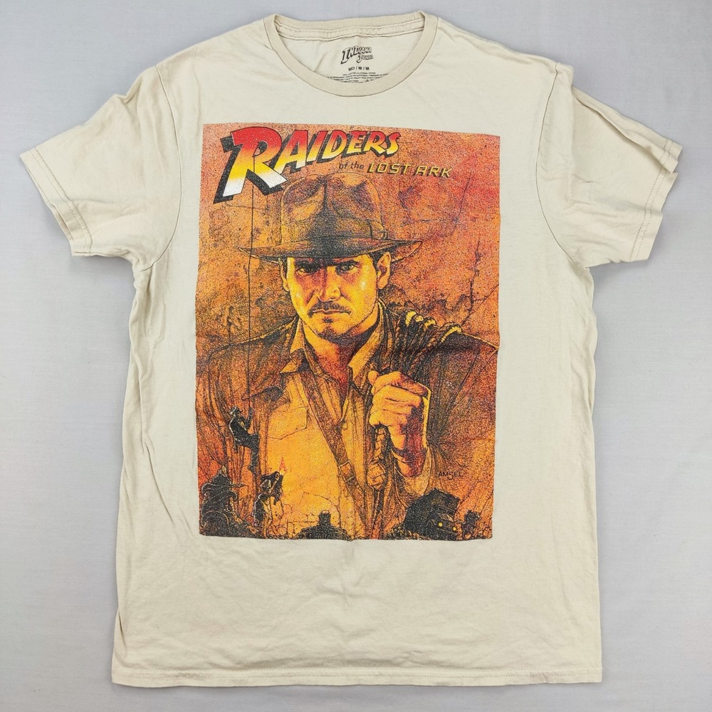 Indiana Jones T-Shirt Men Medium Cream Raiders of the Lost Ark Movie Graphic Tee
